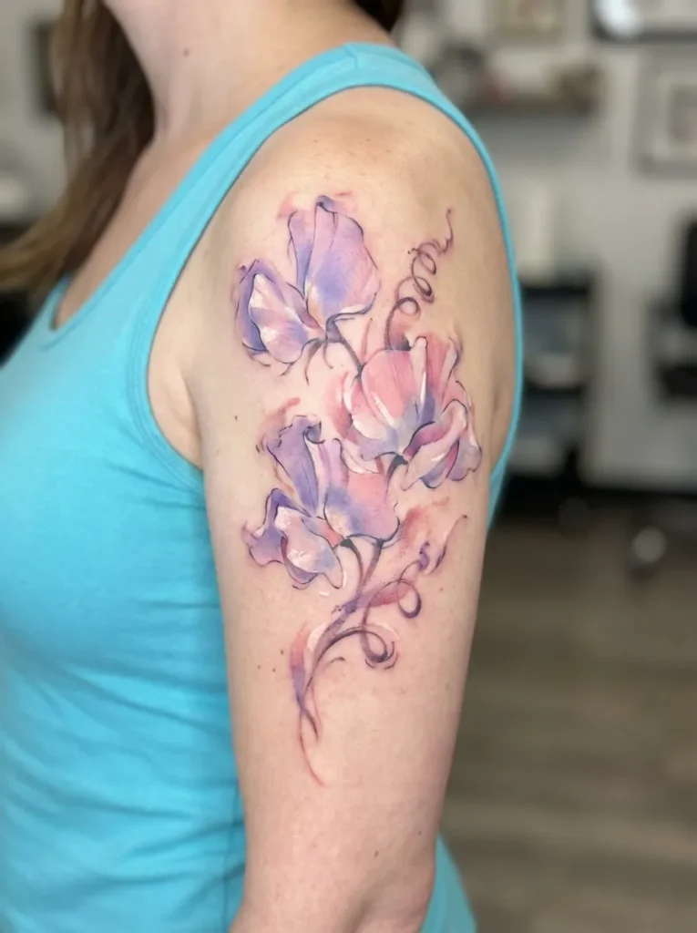Abstract Sweet Pea Flower Tattoo