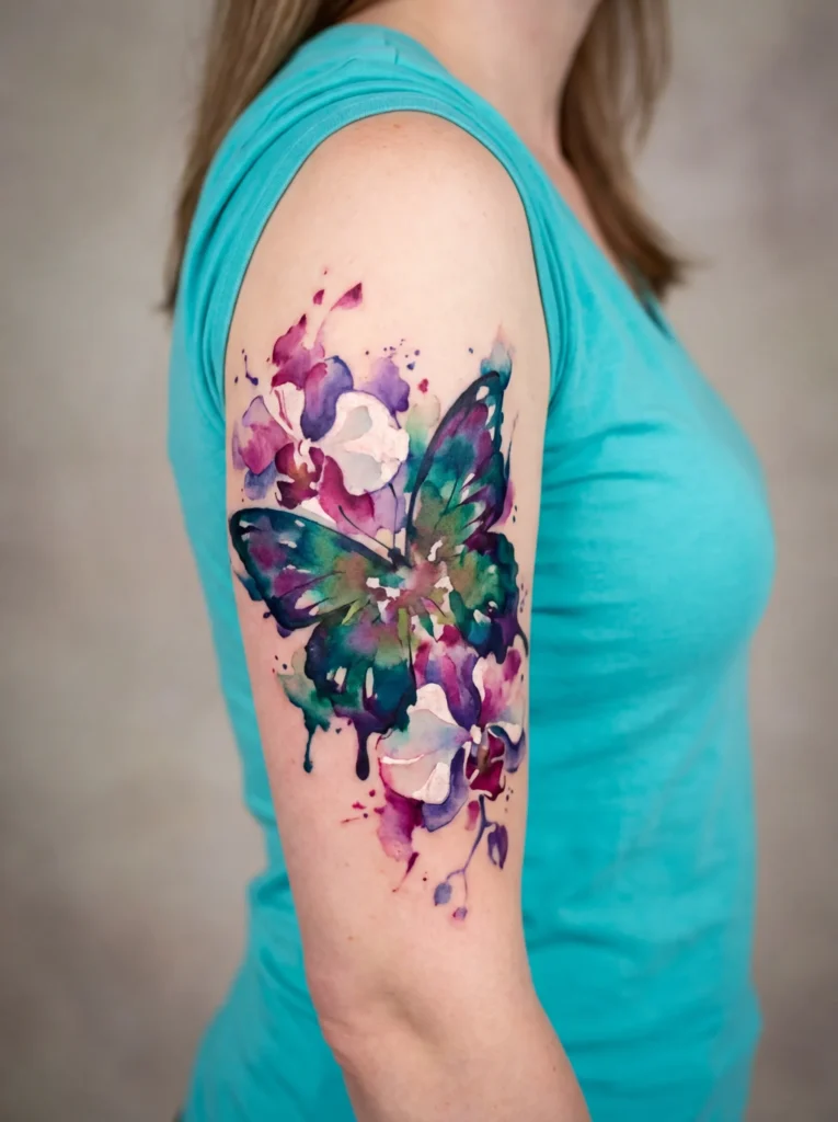 Abstract Watercolor Butterfly + Orchid Burst