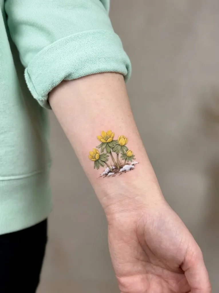 Aconite Winter Flower Tattoo