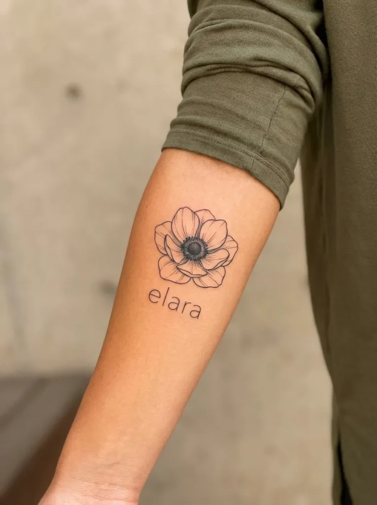 Anemone Name Tattoo with Minimal Font