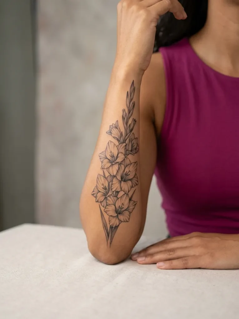 August – Gladiolus Flower Tattoo