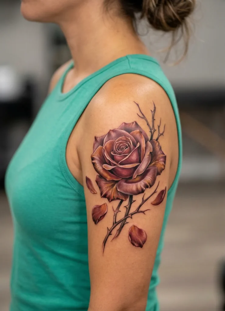Autumn Rose Flower Tattoo