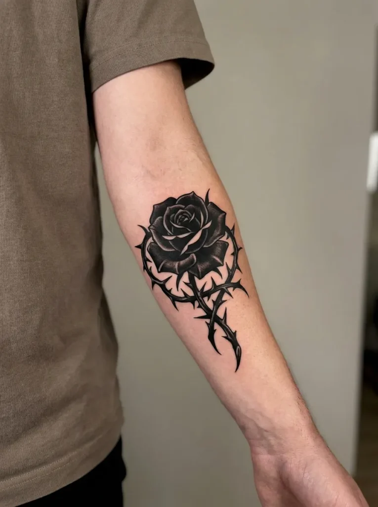 Black Rose Flower with Thorns