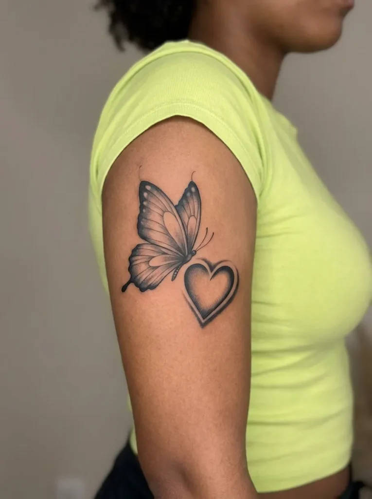 Black and Grey Butterfly with Shaded Heart