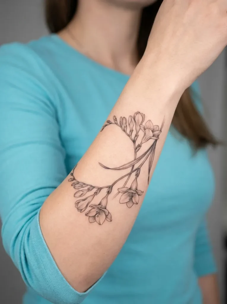 Black and Grey Freesia Flower Tattoo