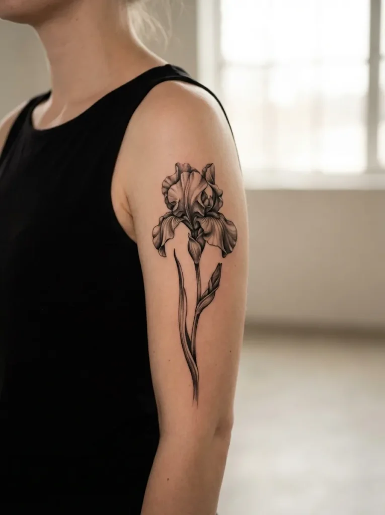 Black and Grey Iris Flower Tattoo