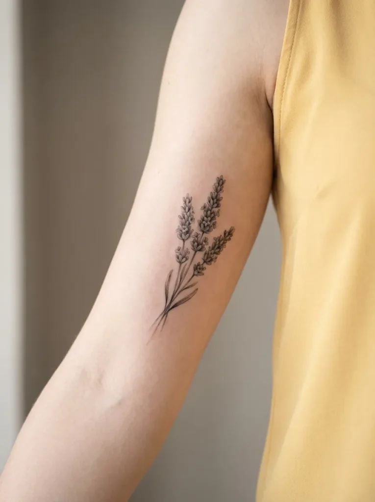 Black and Grey Lavender Flower Tattoo