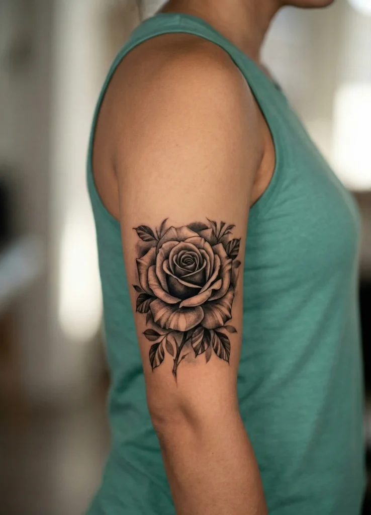 Black and Grey Rose Flower Tattoo