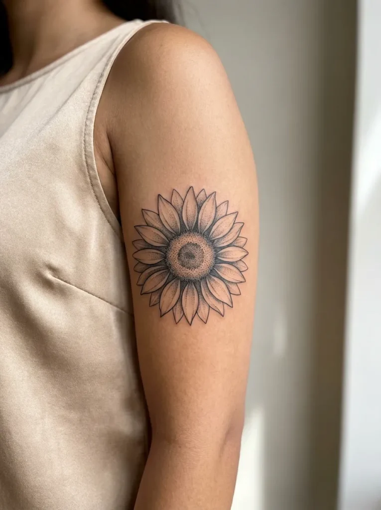 Black and White Sunflower Tattoo