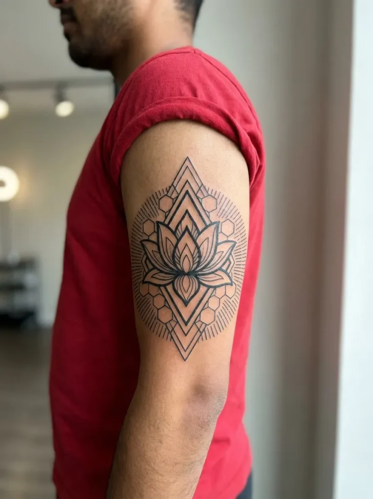 Bold Lotus Flower with Geometric Lines