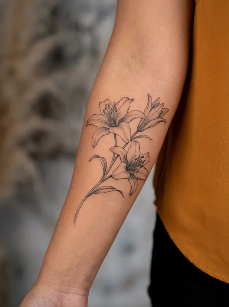 Botanical Lily Flower Tattoo