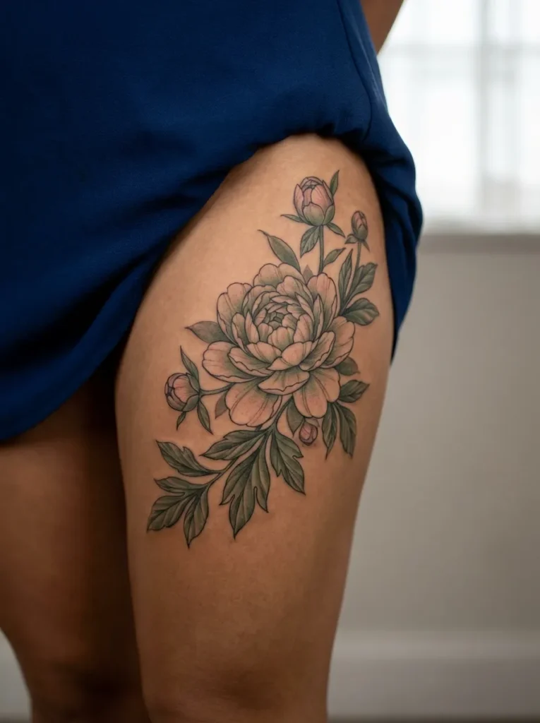 Botanical Peony Flower Tattoo