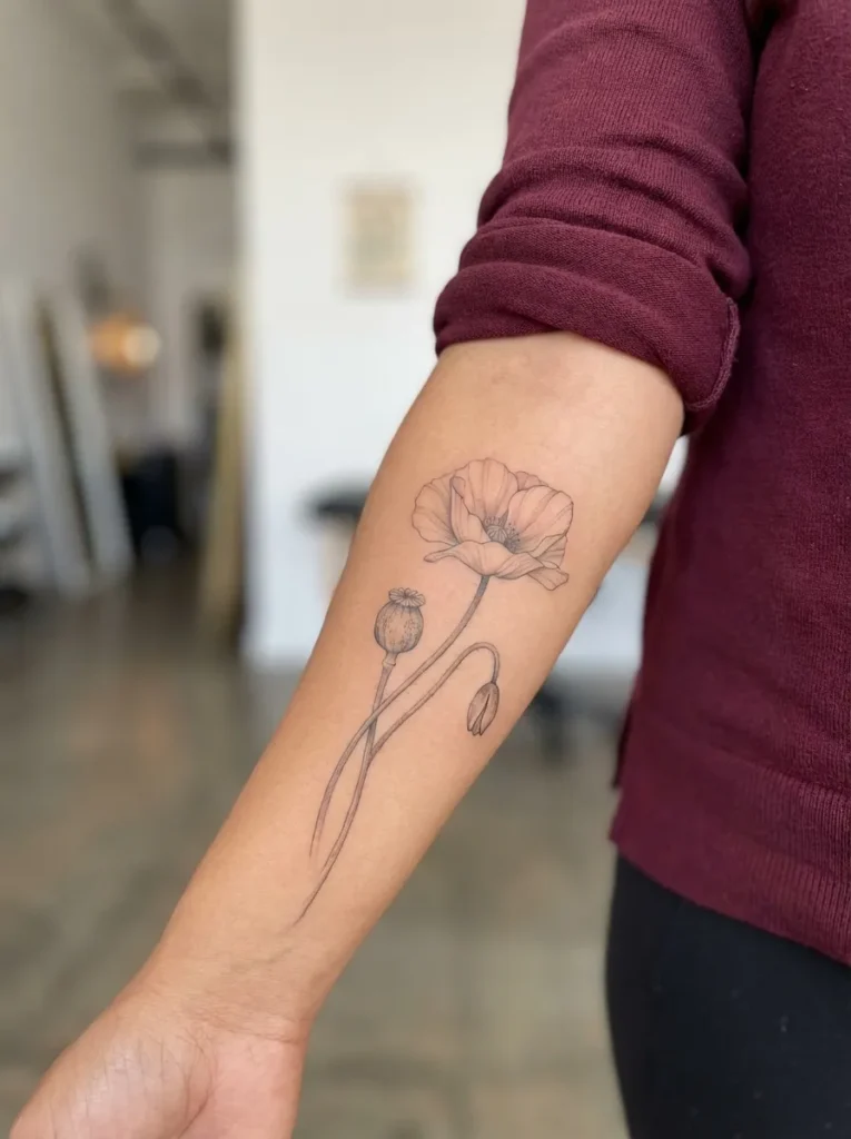 Botanical Poppy Tattoo