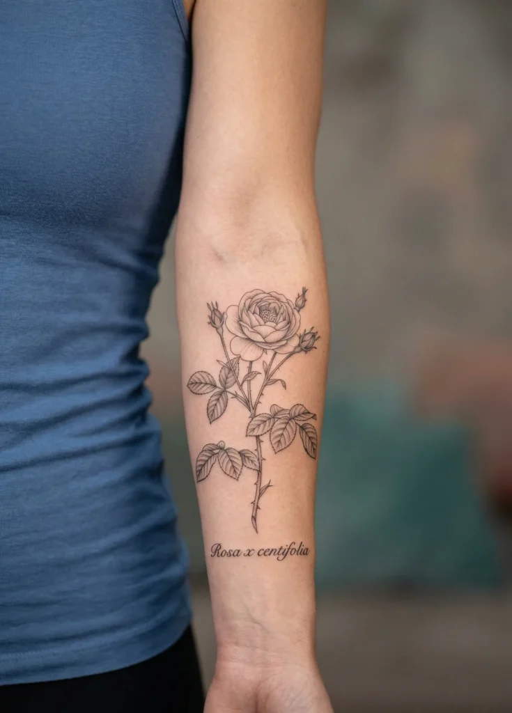 Botanical Rose Flower Tattoo
