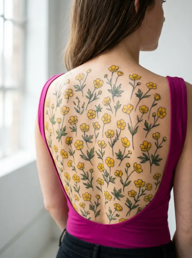 Buttercup Back Flower Tattoo