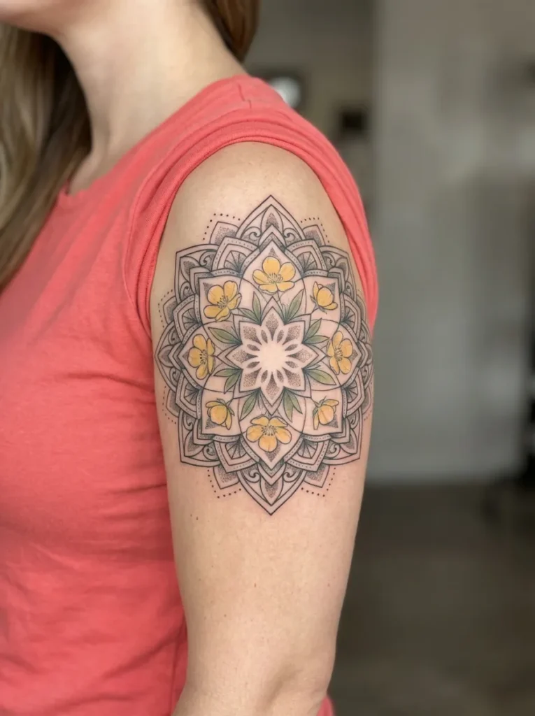 Buttercup Flower Mandala Tattoo