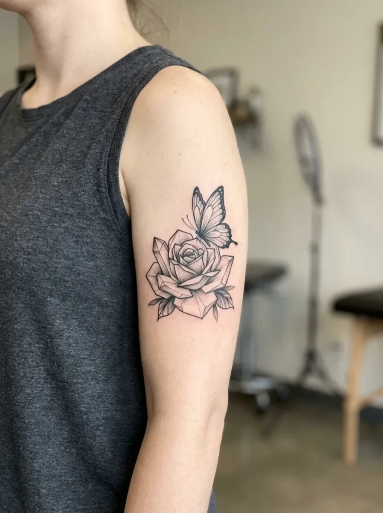 Butterfly Emerging from a Crystal Rose