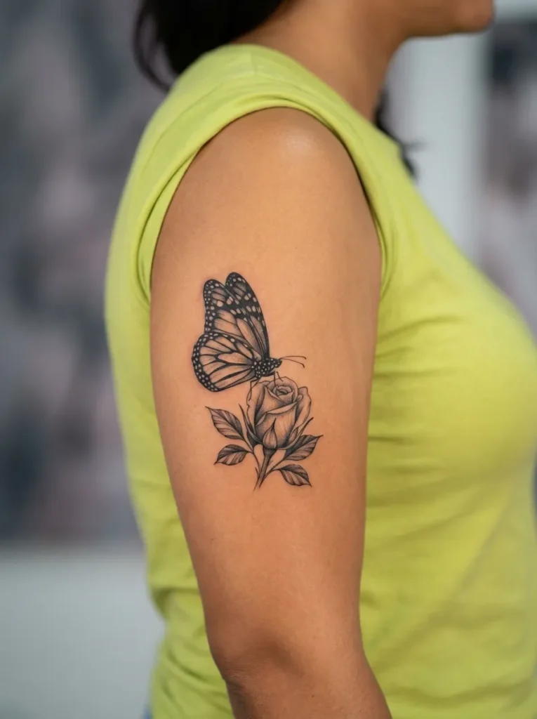 Butterfly Landing on Rose Bud