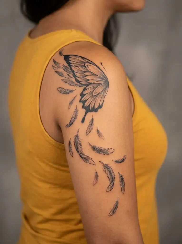 Butterfly Wing with Angel Feathers Falling Effect