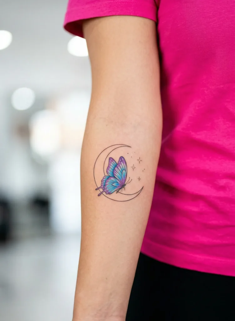 Butterfly and Crescent Moon Tattoo