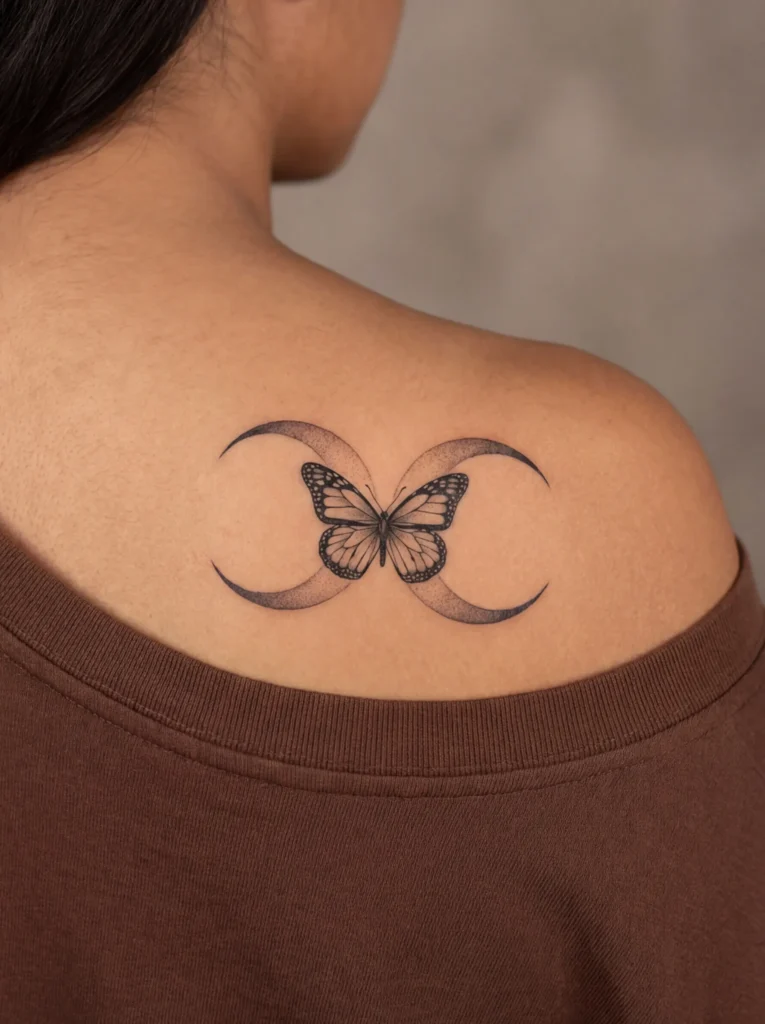 Butterfly and Double Moon Tattoo