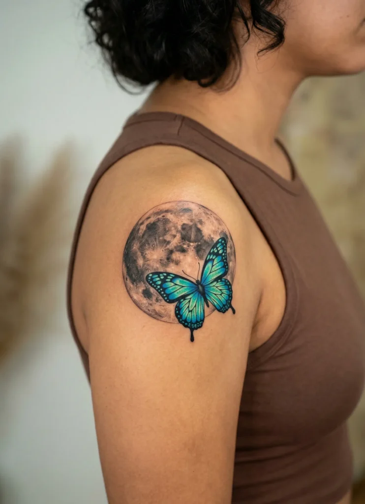 Butterfly and Full Moon Tattoo