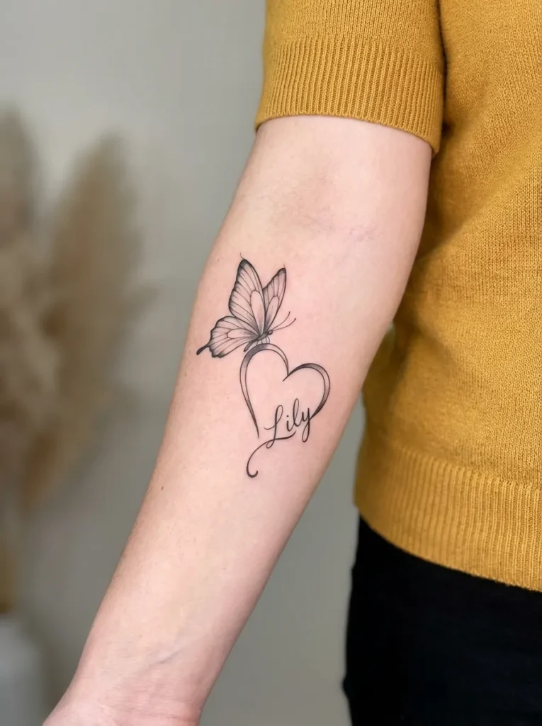 Butterfly and Heart with Name Script