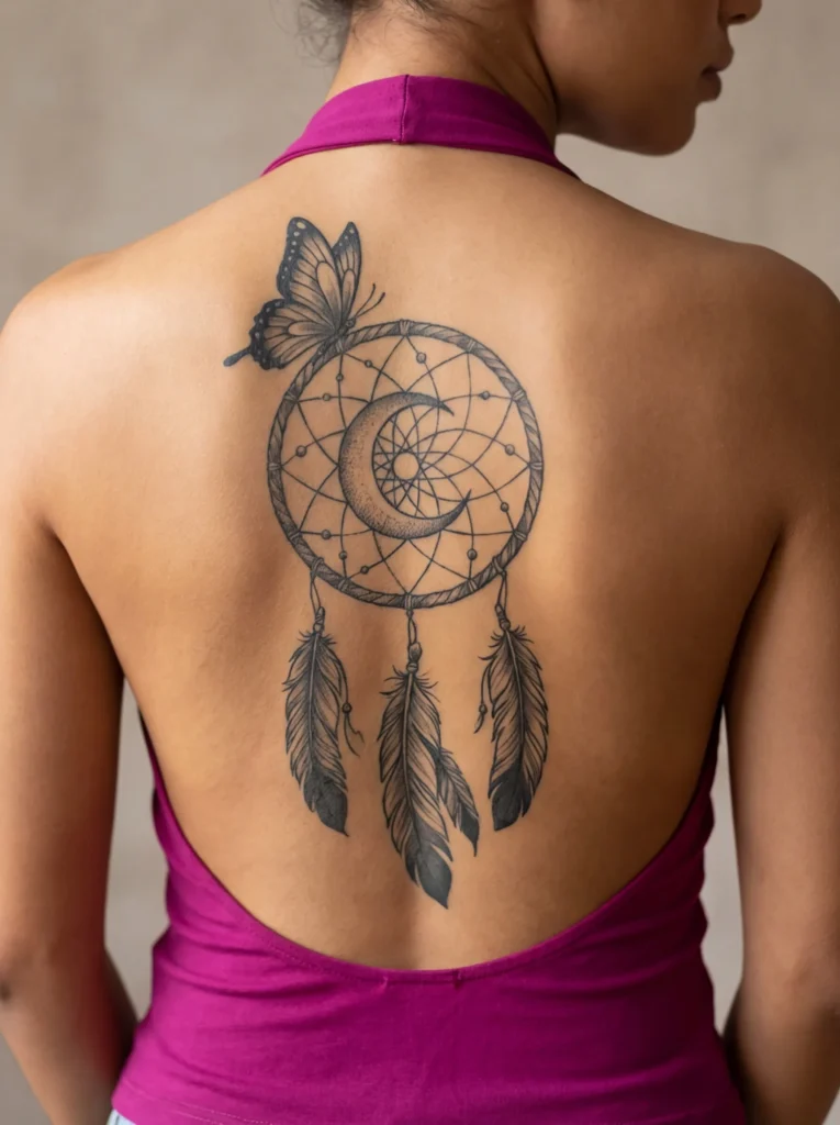 Butterfly and Moon Dreamcatcher Tattoo