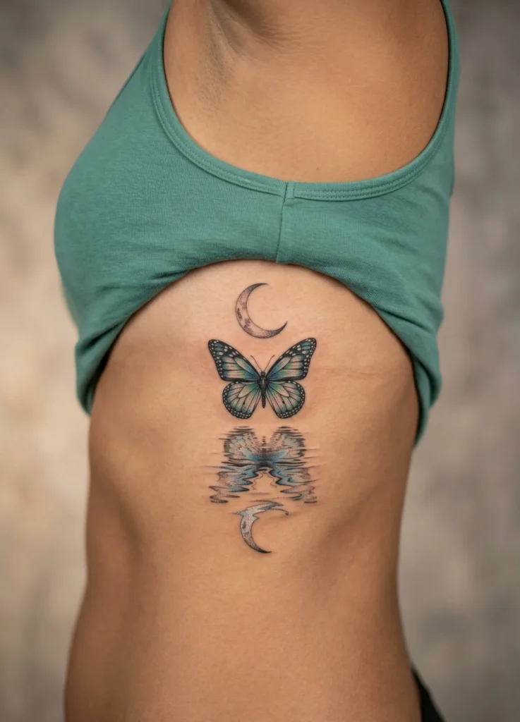 Butterfly and Moon Reflection Tattoo