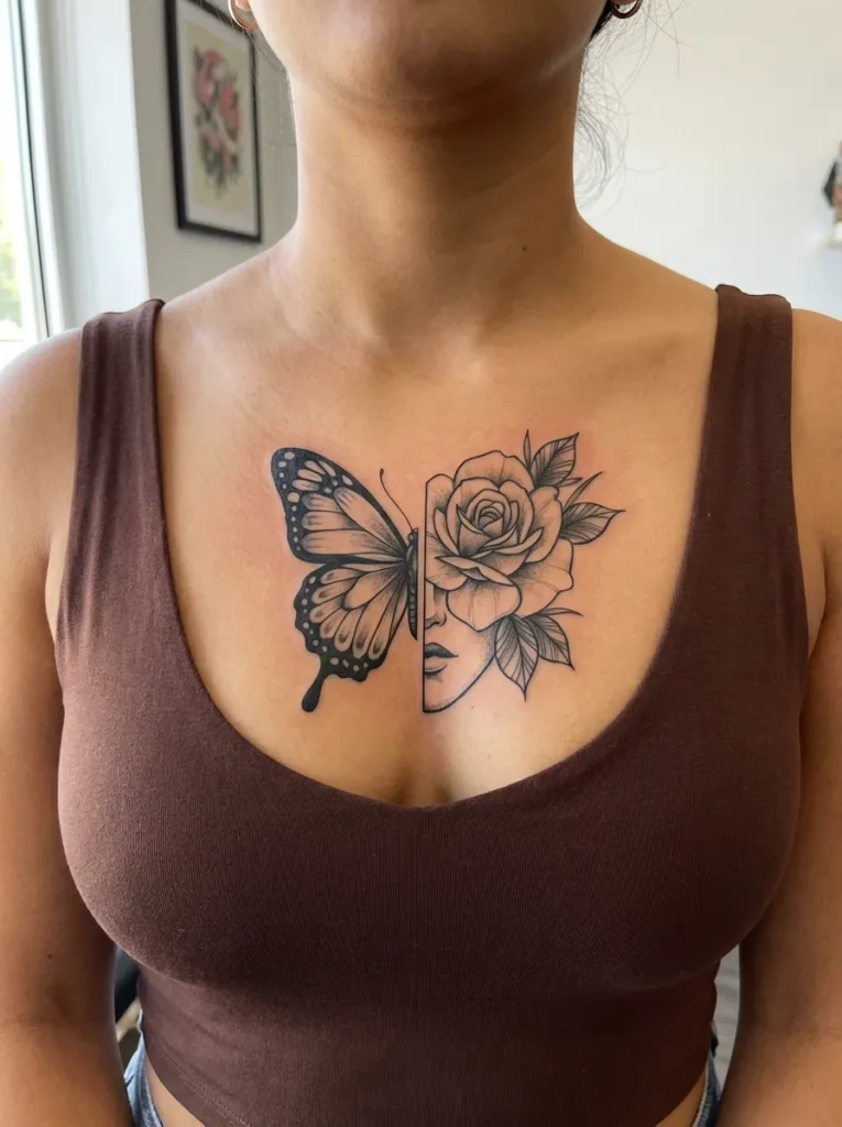 Butterfly and Rose Split Face Design