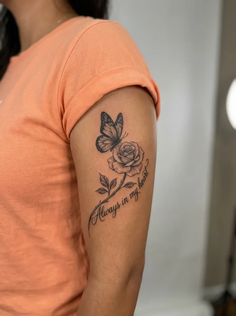 Butterfly and Rose with Name or Script