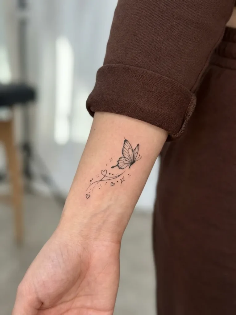 Butterfly with Heart Trail of Sparkles and Dots