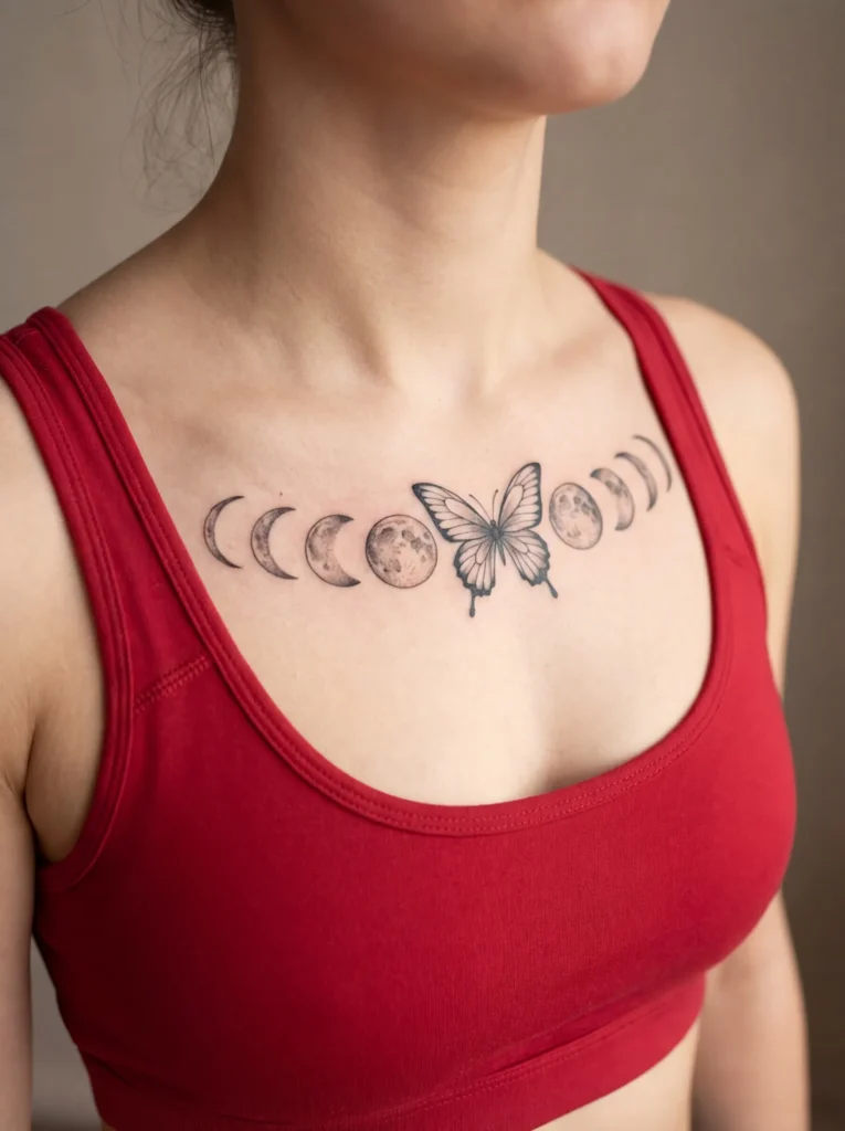 Butterfly with Moon Phases Tattoo