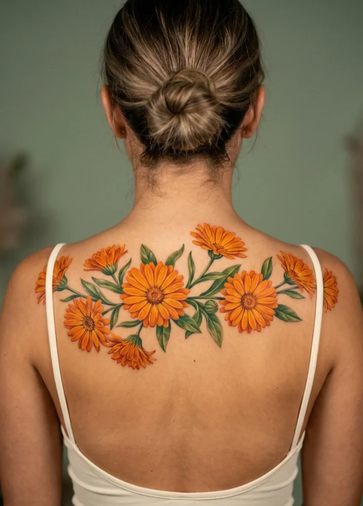 Calendula Back Flower Tattoo