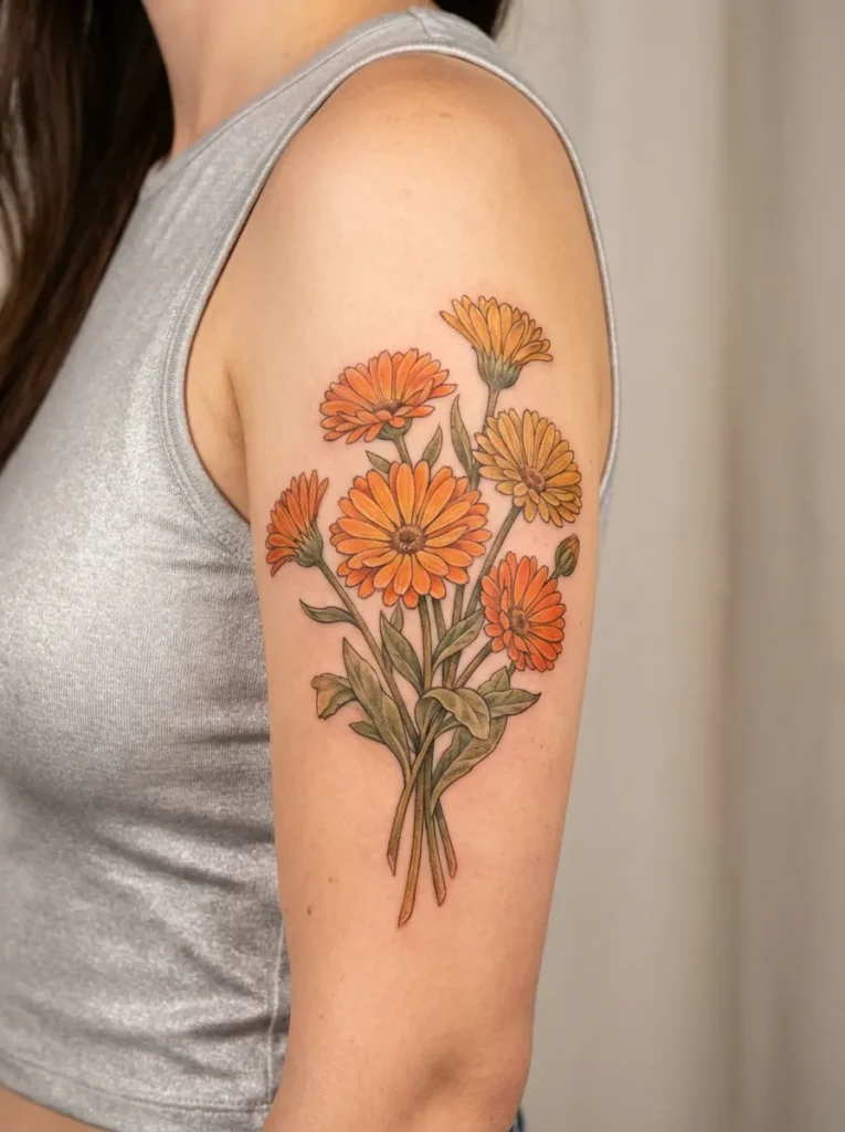 Calendula Flower Bouquet Tattoo