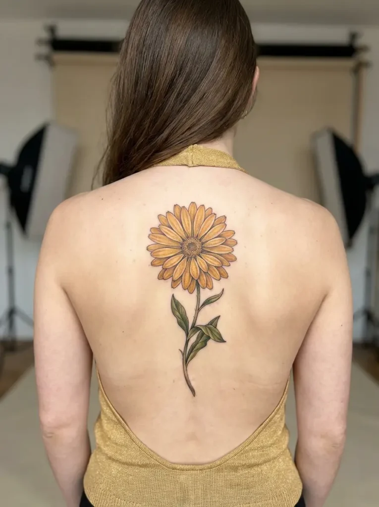 Calendula Flower Spine Tattoo