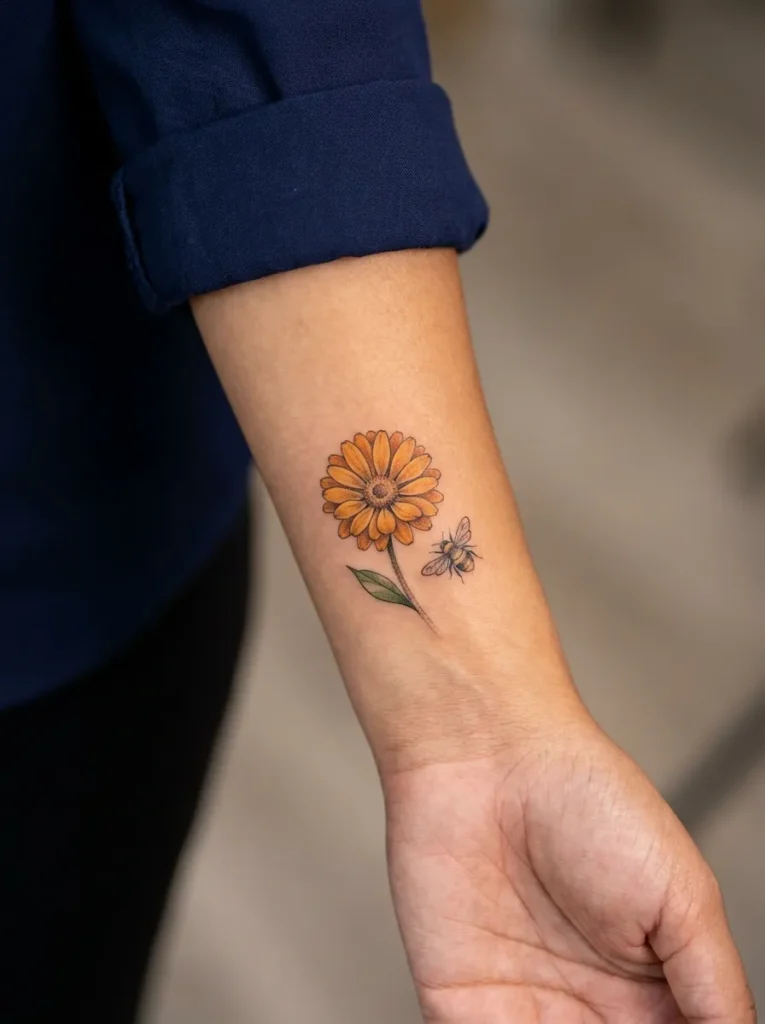 Calendula Wrist Flower Tattoo