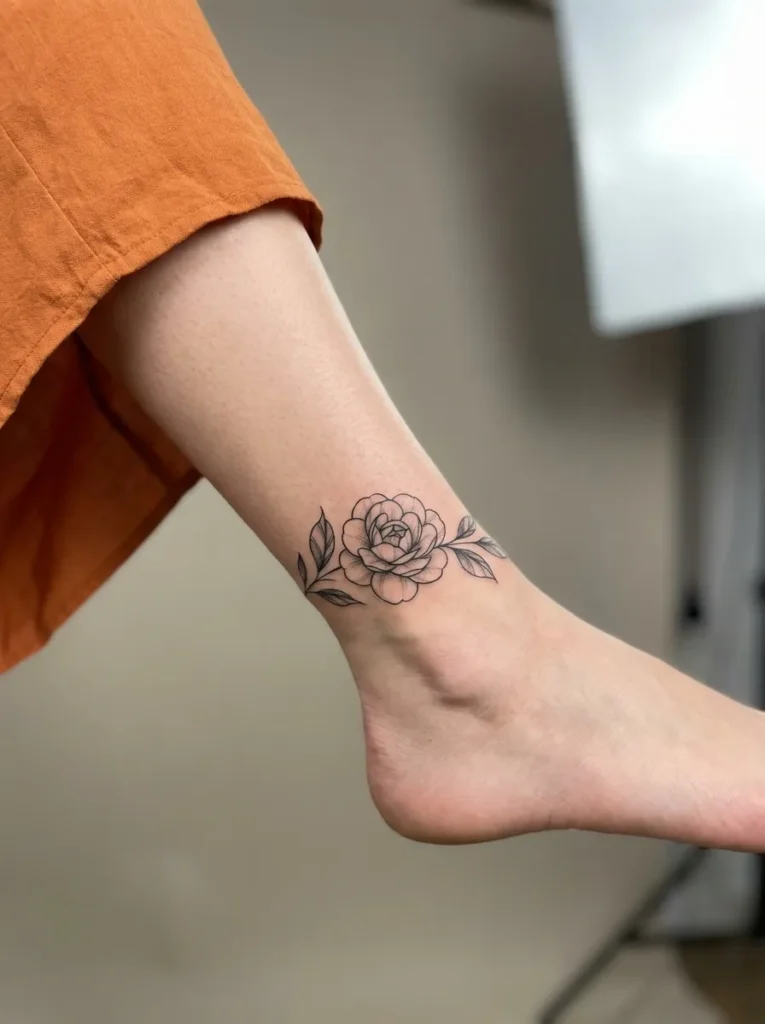 Camellia Flower Ankle Tattoo
