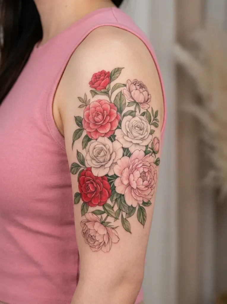 Camellia Flower Bouquet Tattoo