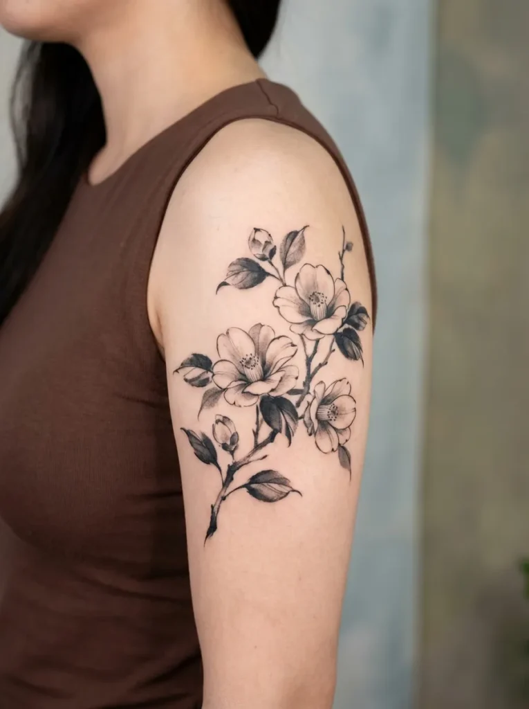 Camellia Flower Branch Tattoo