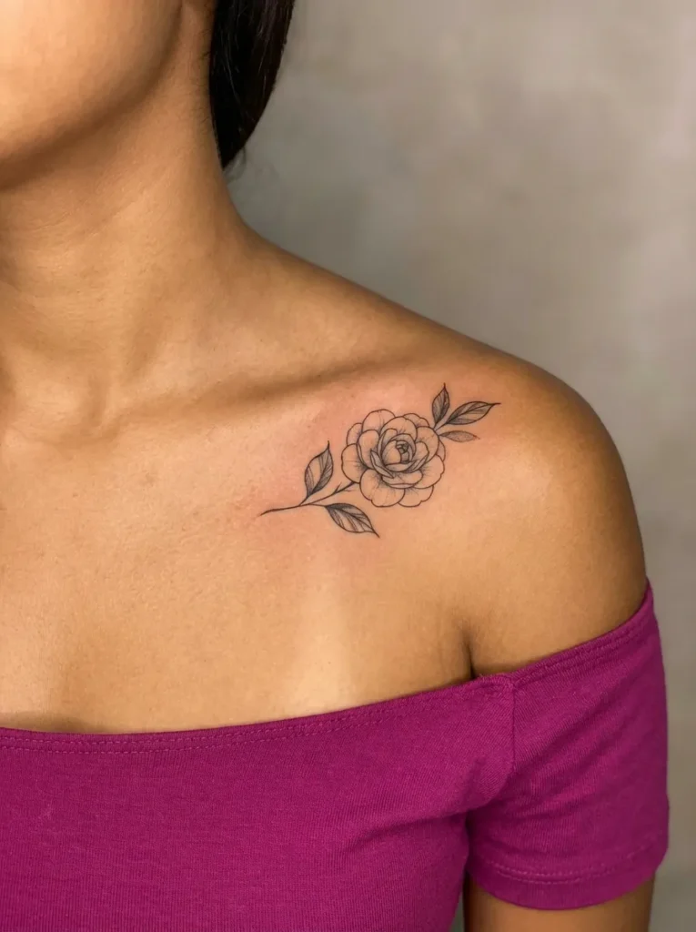 Camellia Flower Collarbone Tattoo