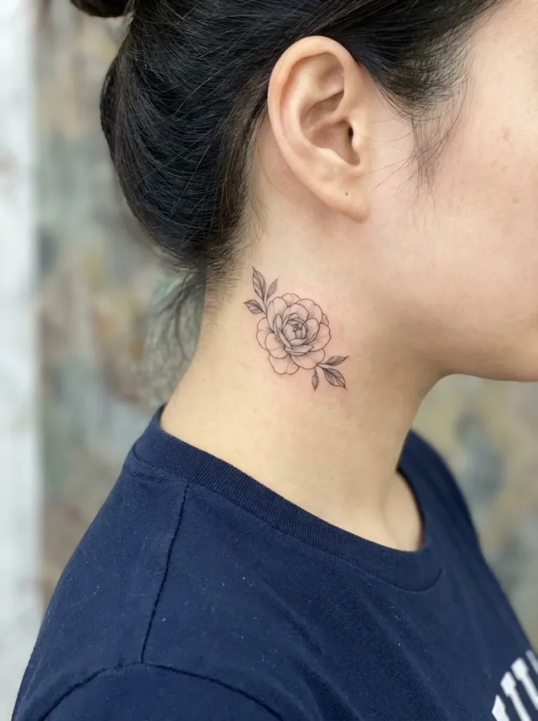 Camellia Flower Neck Tattoo