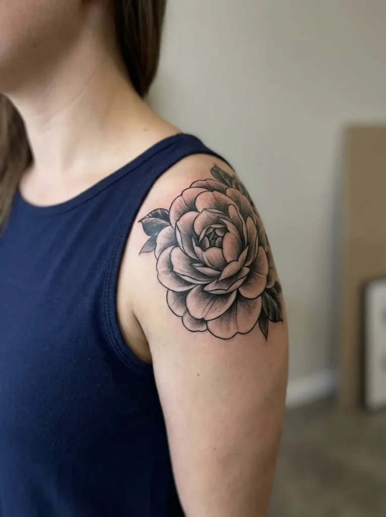 Camellia Flower Shoulder Tattoo