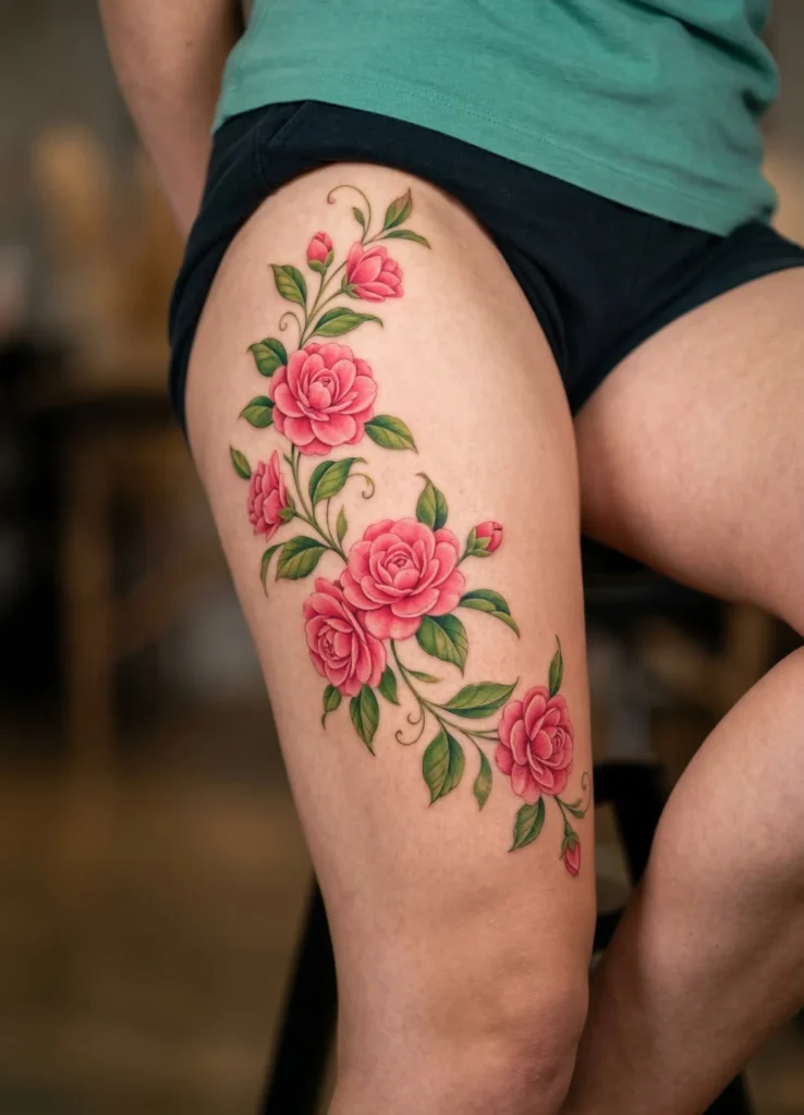 Camellia Flower Vine Tattoo