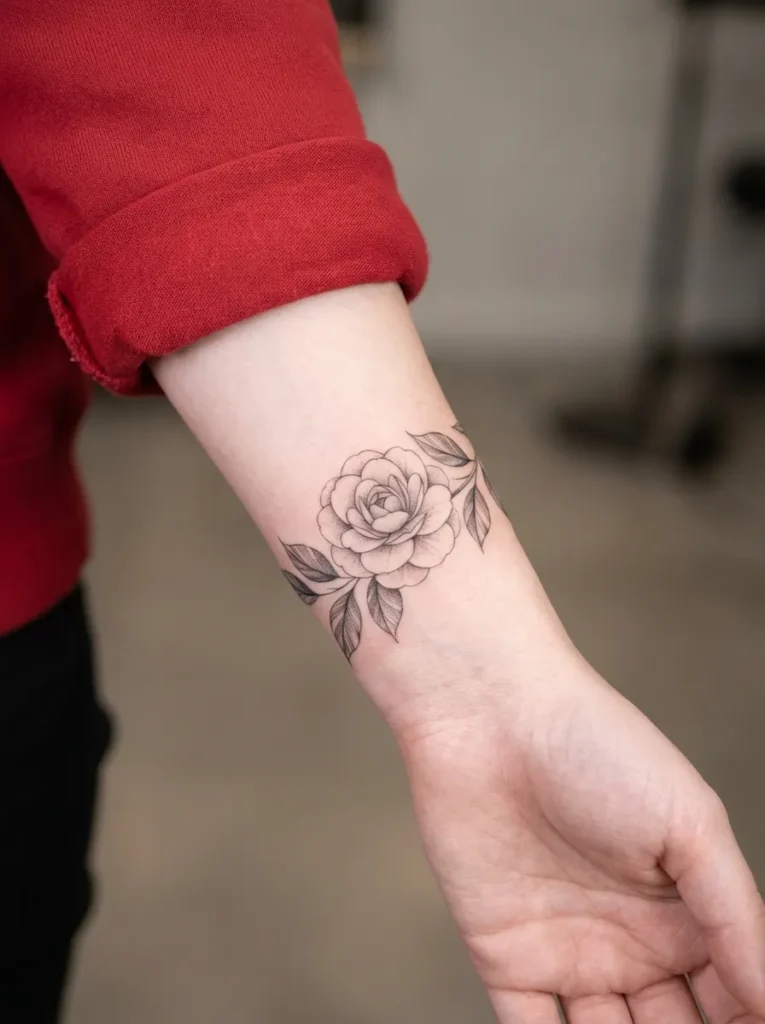 Camellia Flower Wrist Tattoo