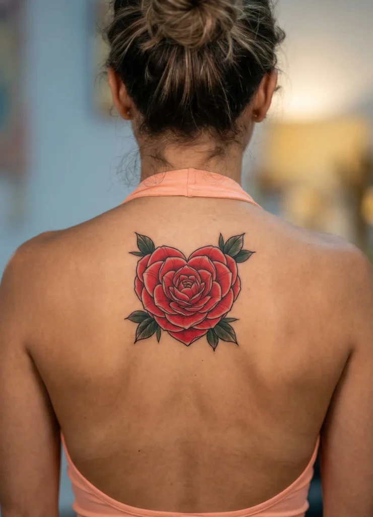 Camellia Heart Flower Tattoo
