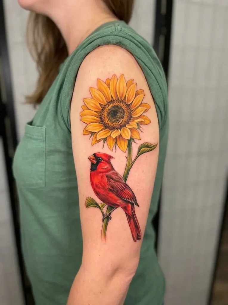 Cardinal with Sunflower Tattoo