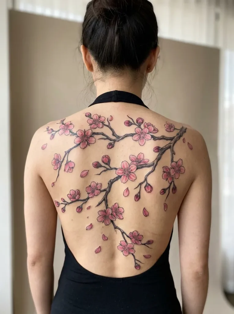 Cherry Blossom Back Flower Tattoo