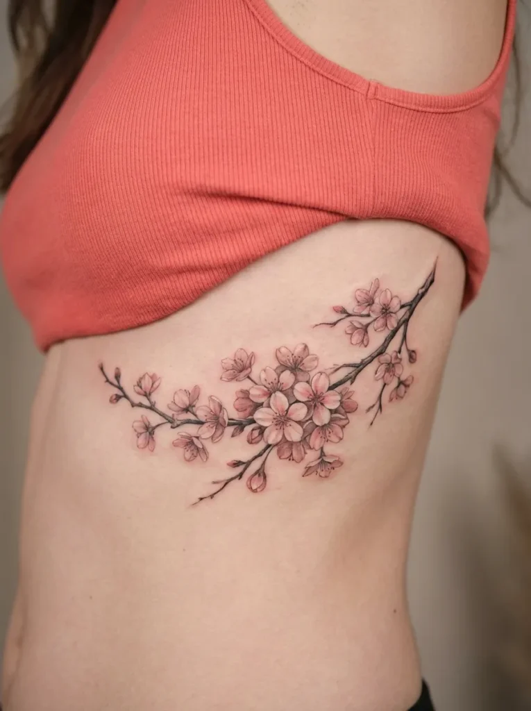 Cherry Blossom Flower Branch Across Ribs