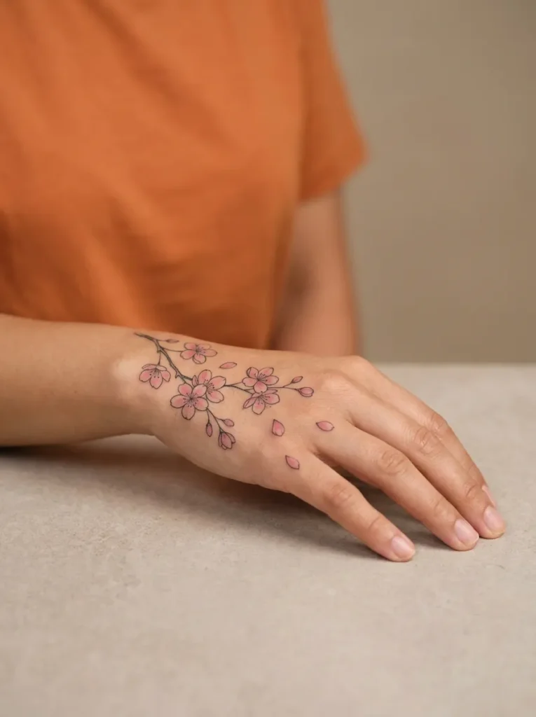 Cherry Blossom Hand Tattoo